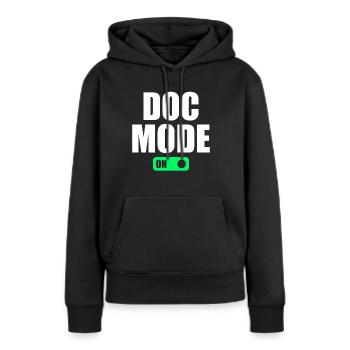 Doc Mode On - Médecin de l’hôpital de l’humour médical - Sweat à capuche Premium bio Femme - noir - Devant - Julia (174cm)