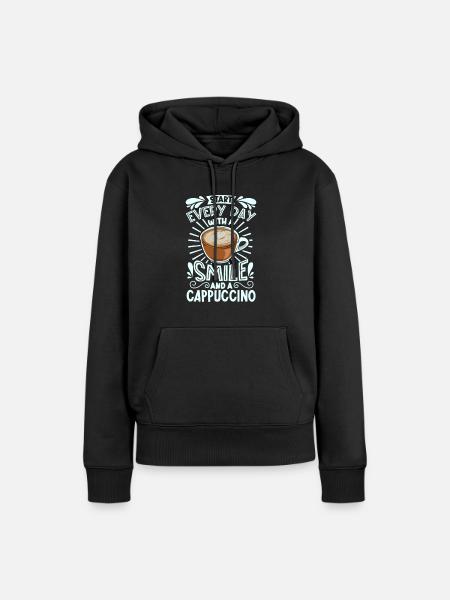 Souriez avec un cappuccino - Sweat à capuche Premium bio Femme - noir