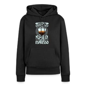 Souriez avec un expresso - Sweat à capuche Premium bio Femme - noir - Devant - Julia (174cm)