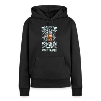 Souriez avec Café Frappé - Sweat à capuche Premium bio Femme - noir - Devant - Julia (174cm)