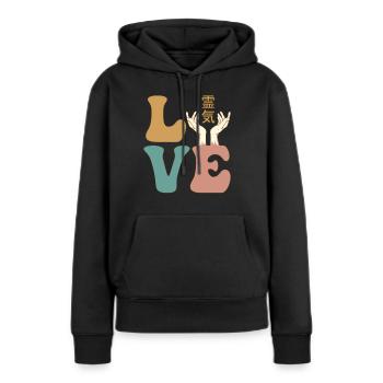 Reiki 霊気 Guérison guérisseuse - Sweat à capuche Premium bio Femme - noir - Devant - Julia (174cm)