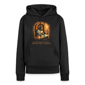 Revenu passif : Designer Jesus - Sweat à capuche Premium bio Femme - noir - Devant - Julia (174cm)