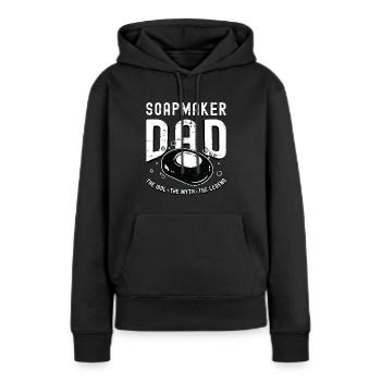Papa savonnier L’idole Le mythe La saponification - Sweat à capuche Premium bio Femme - noir - Devant - Julia (174cm)