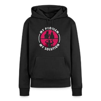 Ferronnier d’acier Mon problème Mon pictogramme Maman métallurgiste - Sweat à capuche Premium bio Femme - noir - Devant - Julia (174cm)