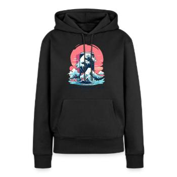 Affichage japonais : Drink Kanagawa Soda - Sweat à capuche Premium bio Femme - noir - Devant - Julia (174cm)