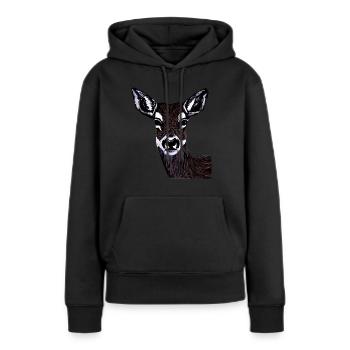 Rothirsch Tiergesicht Waldtier Motiv - Frauen Premium Bio Hoodie - Schwarz - Vorne - Julia (174cm)