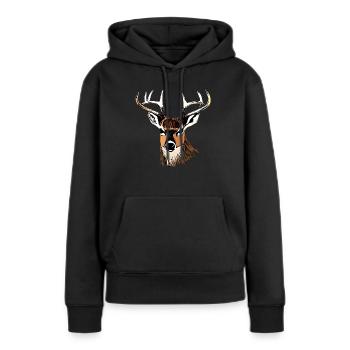 Rothirsch Geweih mit Hirschgeweih - Frauen Premium Bio Hoodie - Schwarz - Vorne - Julia (174cm)