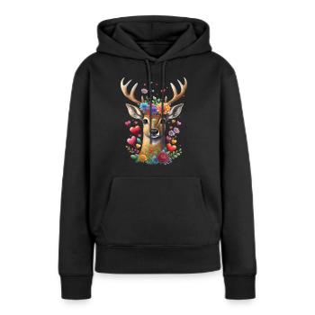 Blumen Hirsch T-Shirt Damen Trachtenshirt Mädchen - Frauen Premium Bio Hoodie - Schwarz - Vorne - Julia (174cm)