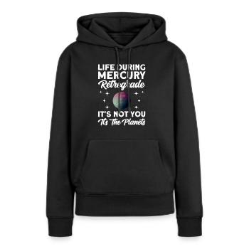 Planètes rétrogrades Mercure rétrograde - Sweat à capuche Premium bio Femme - noir - Devant - Julia (174cm)