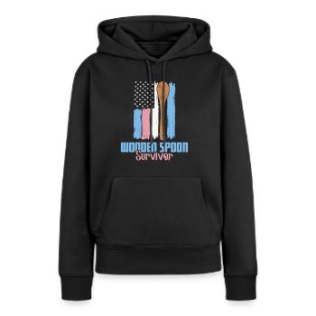 Cuillère en bois Survivor USA drapeau cuillère en bois - Sweat à capuche Premium bio Femme - noir - Devant - Julia (174cm)