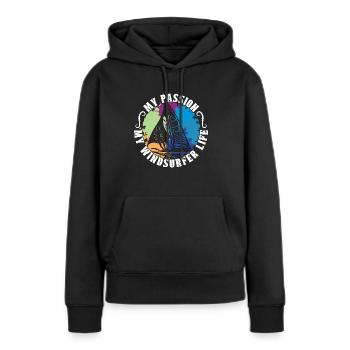Windsurfer Ma Passion Ma Vie de Windsurfer Wakeboard - Sweat à capuche Premium bio Femme - noir - Devant - Julia (174cm)
