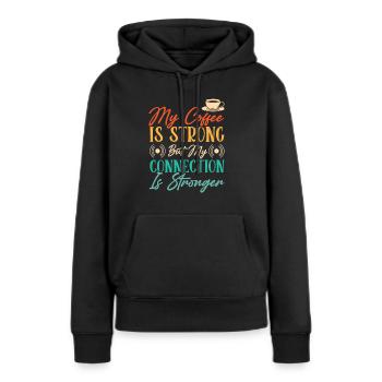 Café de présentateur de radio - Sweat à capuche Premium bio Femme - noir - Devant - Julia (174cm)