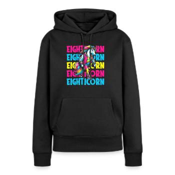 80s Achtziger Einhorn Eighticorn - Frauen Premium Bio Hoodie - Schwarz - Vorne - Julia (174cm)