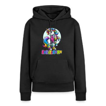 80s Achtziger Einhorn Eighticorn - Frauen Premium Bio Hoodie - Schwarz - Vorne - Julia (174cm)