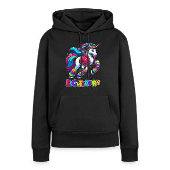 80s Achtziger Einhorn Eighticorn - Frauen Premium Bio Hoodie - Schwarz - Vorne - Julia (174cm)