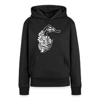 Hippocampes Fleurs Hippocampe - Sweat à capuche Premium bio Femme - noir - Devant - Julia (174cm)
