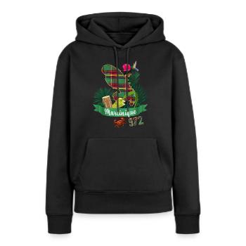 Karte Martinique Madras 972 Colibri Hibiscus - Frauen Premium Bio Hoodie - Schwarz - Vorne - Julia (174cm)