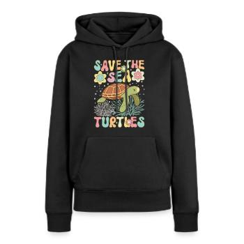 Groovy Schildkrötenliebhaber - Frauen Premium Bio Hoodie - Schwarz - Vorne - Julia (174cm)