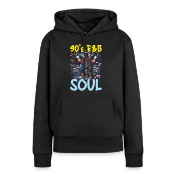 Mélomane des années 90, années 90, - Sweat à capuche Premium bio Femme - noir - Devant - Julia (174cm)