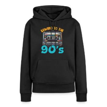 Années 90 Mélomanes Années 90 - Sweat à capuche Premium bio Femme - noir - Devant - Julia (174cm)