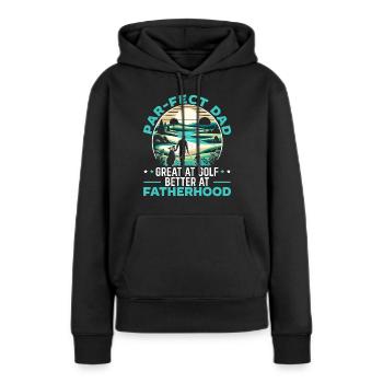 Fête des Pères Golfeurs Golfeurs Paternité - Sweat à capuche Premium bio Femme - noir - Devant - Julia (174cm)