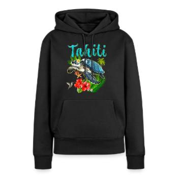 Tahiti Französisch-Polynesien Schildkrötenblumen - Frauen Premium Bio Hoodie - Schwarz - Vorne - Julia (174cm)