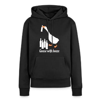 Oie avec oies alcoolisées - Sweat à capuche Premium bio Femme - noir - Devant - Julia (174cm)
