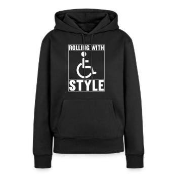 Personnes en fauteuil roulant Fauteuil roulant - Sweat à capuche Premium bio Femme - noir - Devant - Julia (174cm)