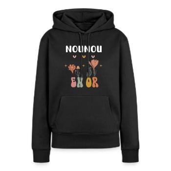 nounou en or fleurs bohème - Sweat à capuche Premium bio Femme - noir - Devant - Julia (174cm)