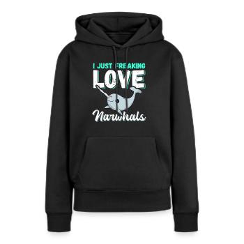 Narval baleine Narval baleines narval cadeau - Sweat à capuche Premium bio Femme - noir - Devant - Julia (174cm)