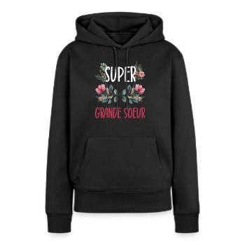 super grande soeur fleurs - Sweat à capuche Premium bio Femme - noir - Devant - Julia (174cm)