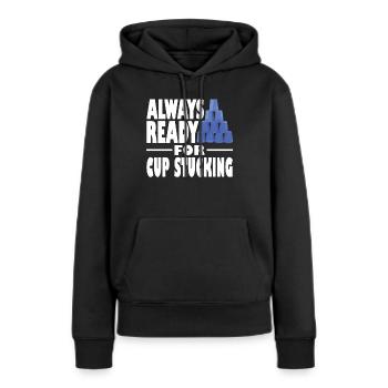 Empilage de gobelets Speed Stacker - Sweat à capuche Premium bio Femme - noir - Devant - Julia (174cm)