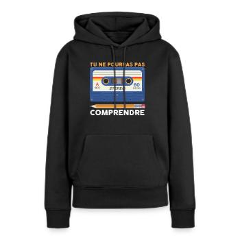 70er 80er 90er Jahre Audiokassetten-Bleistift - Frauen Premium Bio Hoodie - Schwarz - Vorne - Julia (174cm)