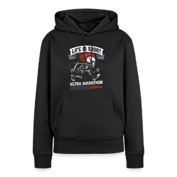 Ultramarathon - Sweat à capuche Premium bio Femme - noir - Devant - Julia (174cm)