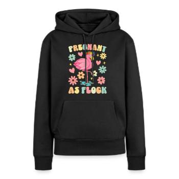 Schwanger als Schwarm Groovy Flamingo Schwangersch - Frauen Premium Bio Hoodie - Schwarz - Vorne - Julia (174cm)