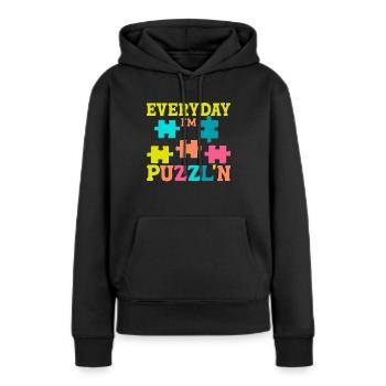 Puzzle Pièce Puzzle Amateur de Puzzle - Sweat à capuche Premium bio Femme - noir - Devant - Julia (174cm)