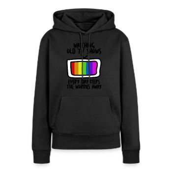 90s 80s Retro TV Television - Frauen Premium Bio Hoodie - Schwarz - Vorne - Julia (174cm)