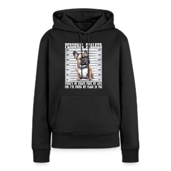 Frenchie PERSONAL STALKER Bouledogue Français - Sweat à capuche Premium bio Femme - noir - Devant - Julia (174cm)
