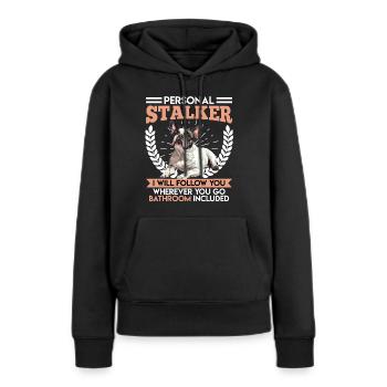 Frenchie PERSONAL STALKER Drôle - Sweat à capuche Premium bio Femme - noir - Devant - Julia (174cm)
