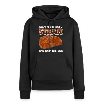 Amateurs de viande PRENEZ VOTRE STEAK QUOTIDIEN SKIP DOC - Sweat à capuche Premium bio Femme - noir - Devant - Julia (174cm)
