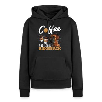 CAFÉ ET FIDÈLE RIDGEBACK Rhodesian Ridgeback - Sweat à capuche Premium bio Femme - noir - Devant - Julia (174cm)