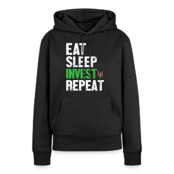 Essen Schlaf Investieren Wiederholter Handel Kryptowährung - Frauen Premium Bio Hoodie - Schwarz - Vorne - Julia (174cm)