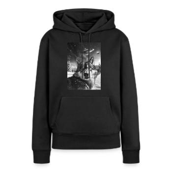 Ufo Selfie Wolf - Frauen Premium Bio Hoodie - Schwarz - Vorne - Julia (174cm)