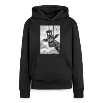 Girafe selfie OVNI - Sweat à capuche Premium bio Femme - noir - Devant - Julia (174cm)