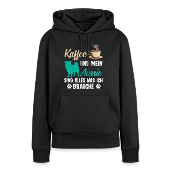 Aussie CAFÉ ET MON AUSSIE TOUT CE DONT J’AI BESOIN - Sweat à capuche Premium bio Femme - noir - Devant - Julia (174cm)