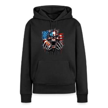 Patriotisches Totenkopf-Design American Football - Frauen Premium Bio Hoodie - Schwarz - Vorne - Julia (174cm)