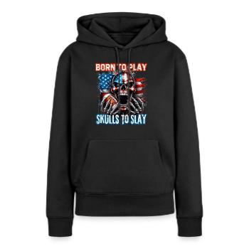 conception de crâne patriotique Football américain - Sweat à capuche Premium bio Femme - noir - Devant - Julia (174cm)