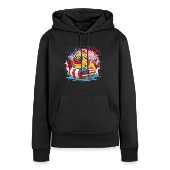 Patriotisches Gummi-Entchen amerikanischer Flagge - Frauen Premium Bio Hoodie - Schwarz - Vorne - Julia (174cm)