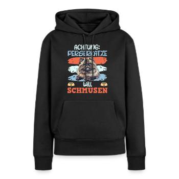 Perserkatze ACHTUNG PERSERKATZE WILL SCHMUSEN - Frauen Premium Bio Hoodie - Schwarz - Vorne - Julia (174cm)