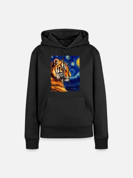 Bengalkatze Sternennacht-Gemälde - Frauen Premium Bio Hoodie - Schwarz